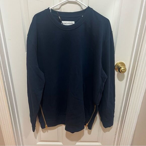 NWT Good Counsel men's king Crewneck sweatshirt with side zip size 2x navy - Picture 8 of 11